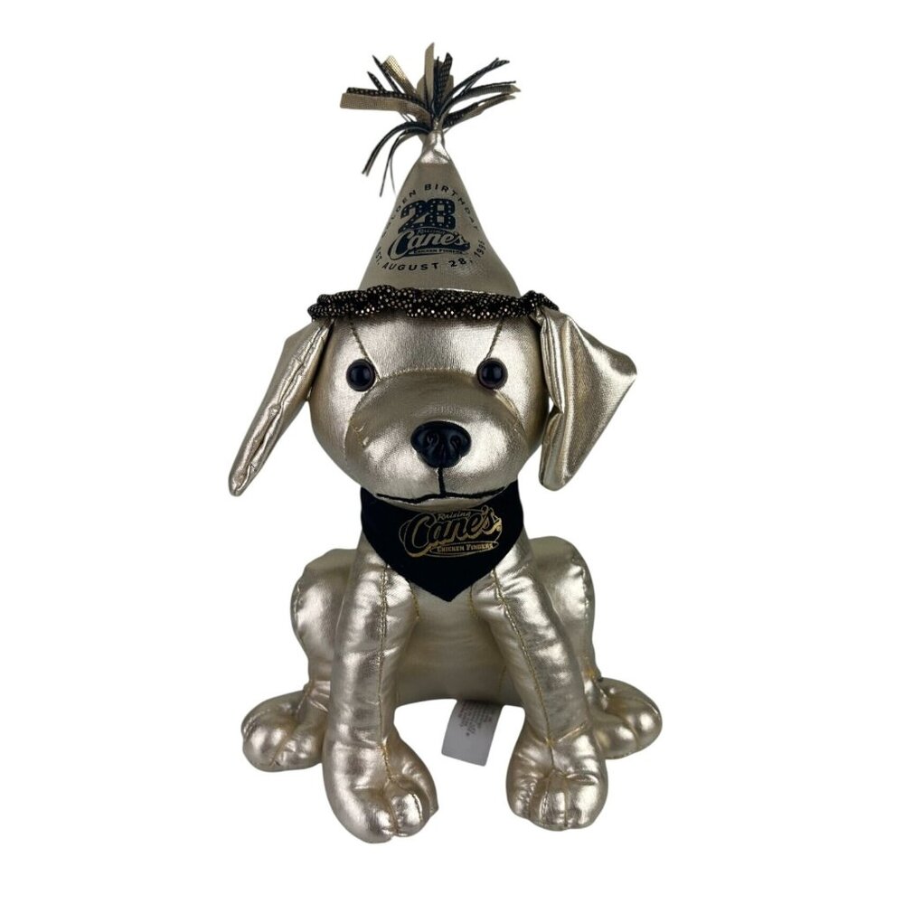 Raising Cane's Golden Birthday Cane Dog Plush Birthday Hat Metallic 2024 Stuffed